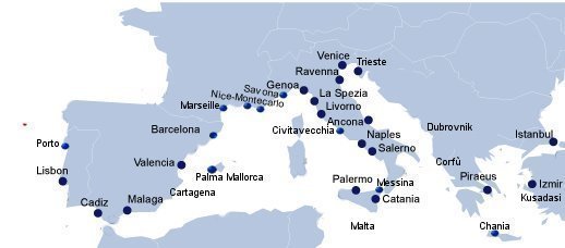 Cruise trip excursion fro Port of Triest, Venice,Ravenna,Parma,Parma,Brindisi,Parma,Parma,Palermo,Salerno,Naples,Rome Civitavecchia,Parma Pisa Florence,La Spezia Genua Savona